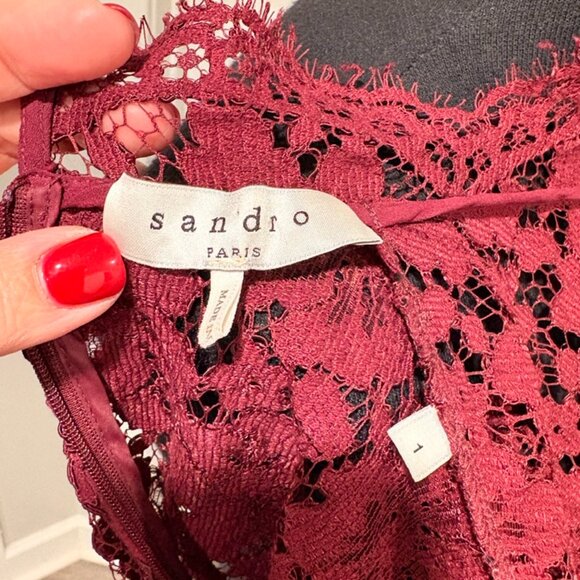 Sandro Paris Reem Lace Dress in Burgundy and Black, Sz Sm - Picture 4 of 6